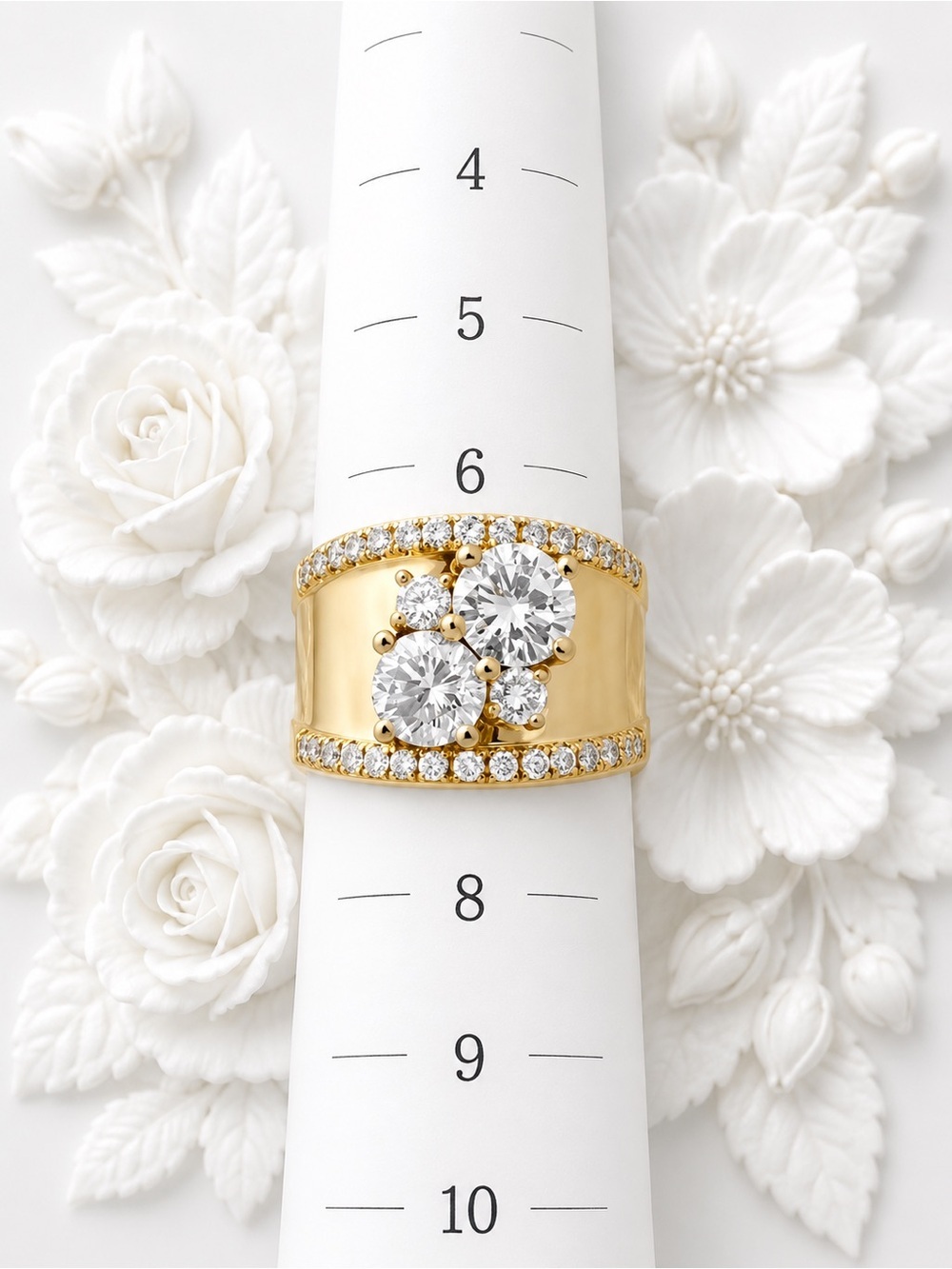 Gold Crystal Cluster Wide Band Ring - Women Jewelryi size 9